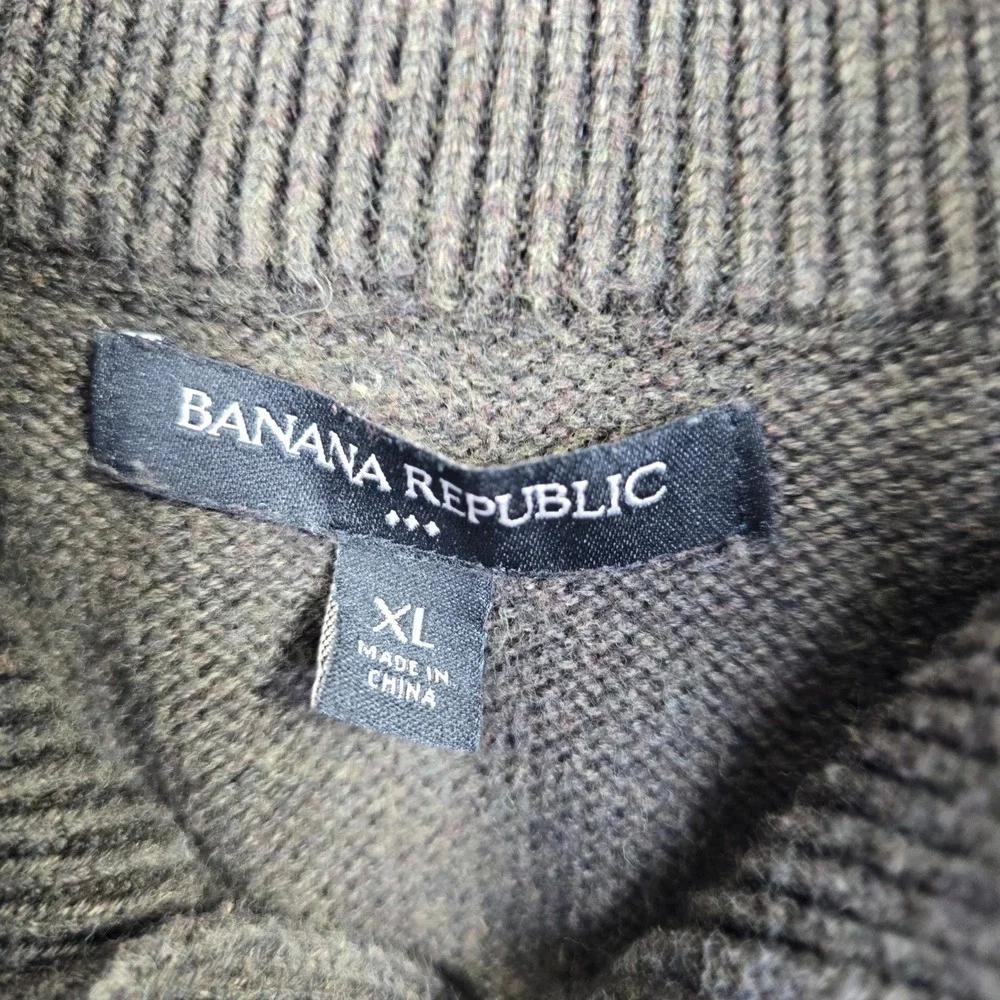 Banana Republic Military‎ Pullover Sweater Mens XL Dark Green Knit Button Neck